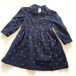 Baby Gap Navy Blue Embroidered Floral Long Sleeve Button Front Dress Size 3years